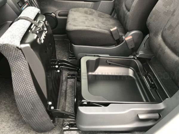 A car seat with the seats folded down.