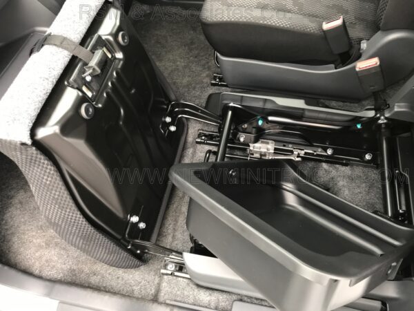 A car seat with the seats folded down.