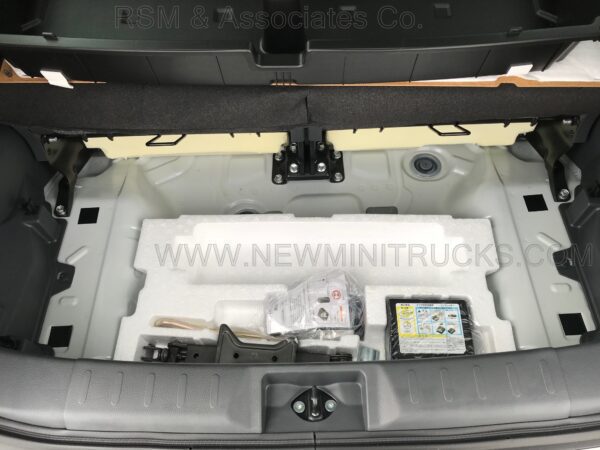 A trunk compartment of an suv with the lid open.